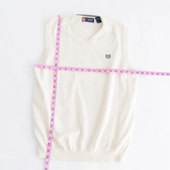 Men's 100% Cotton Chaps Cream Knit Vest - Medium - Picture 4 of 9